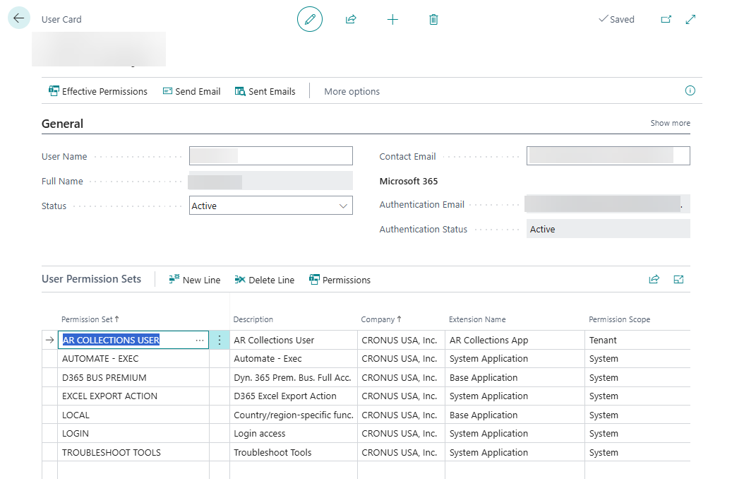 User Card-User Permission Sets